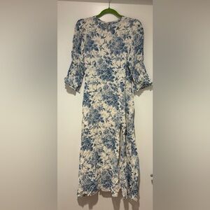 Reformation Carolena Floral Blue and White Dress